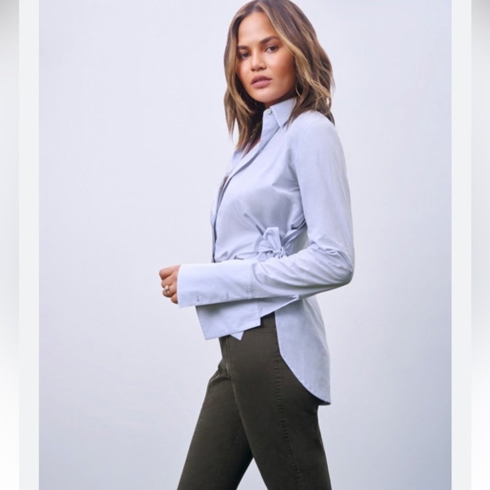 A.L.C. Side Tie Chambray Blue Button Up Shirt Size 0 (as seen on Chrissy Teigan)